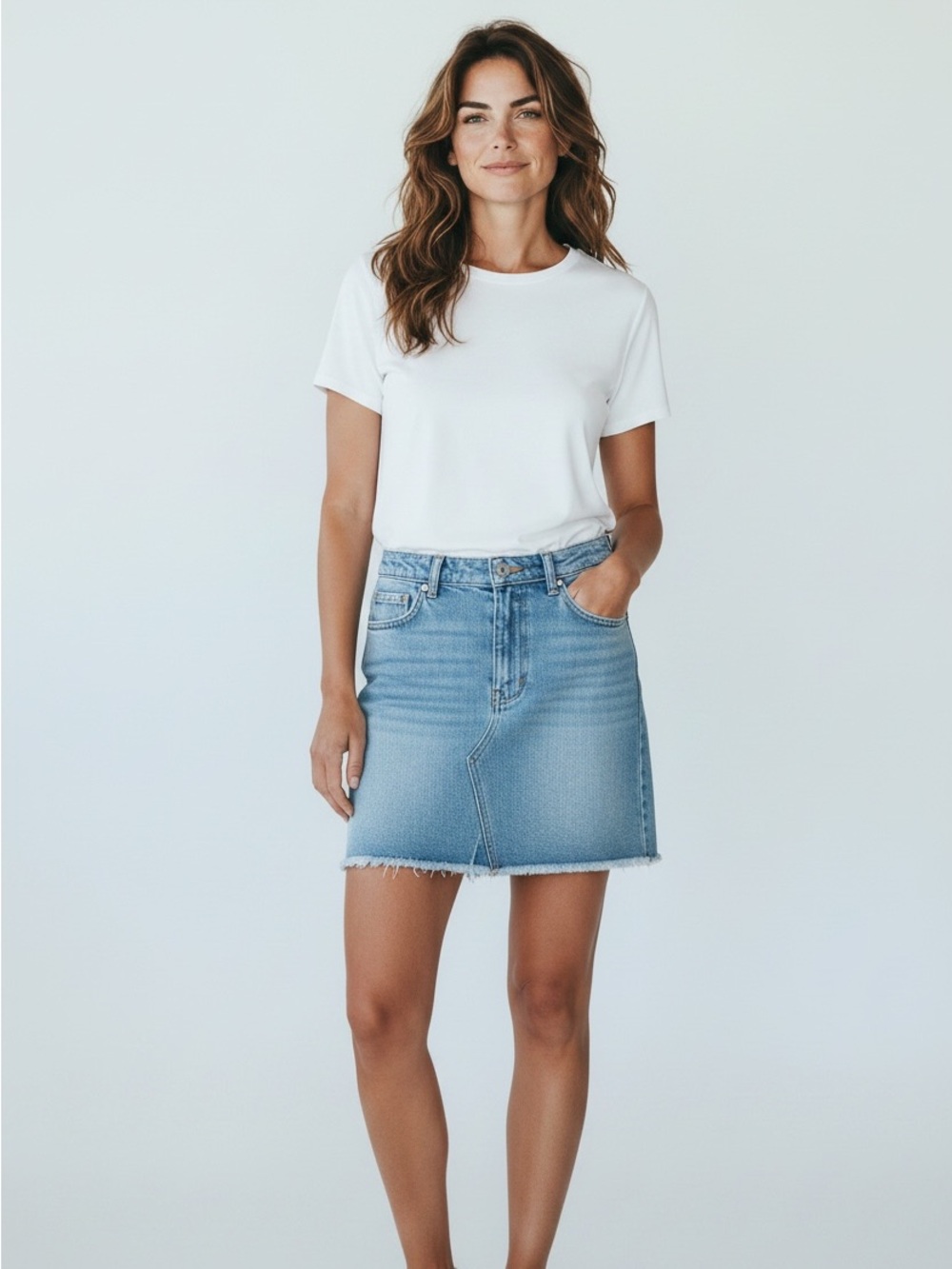 SANS SOUCI ladies denim skirt with glittery stripes on side size large excellent